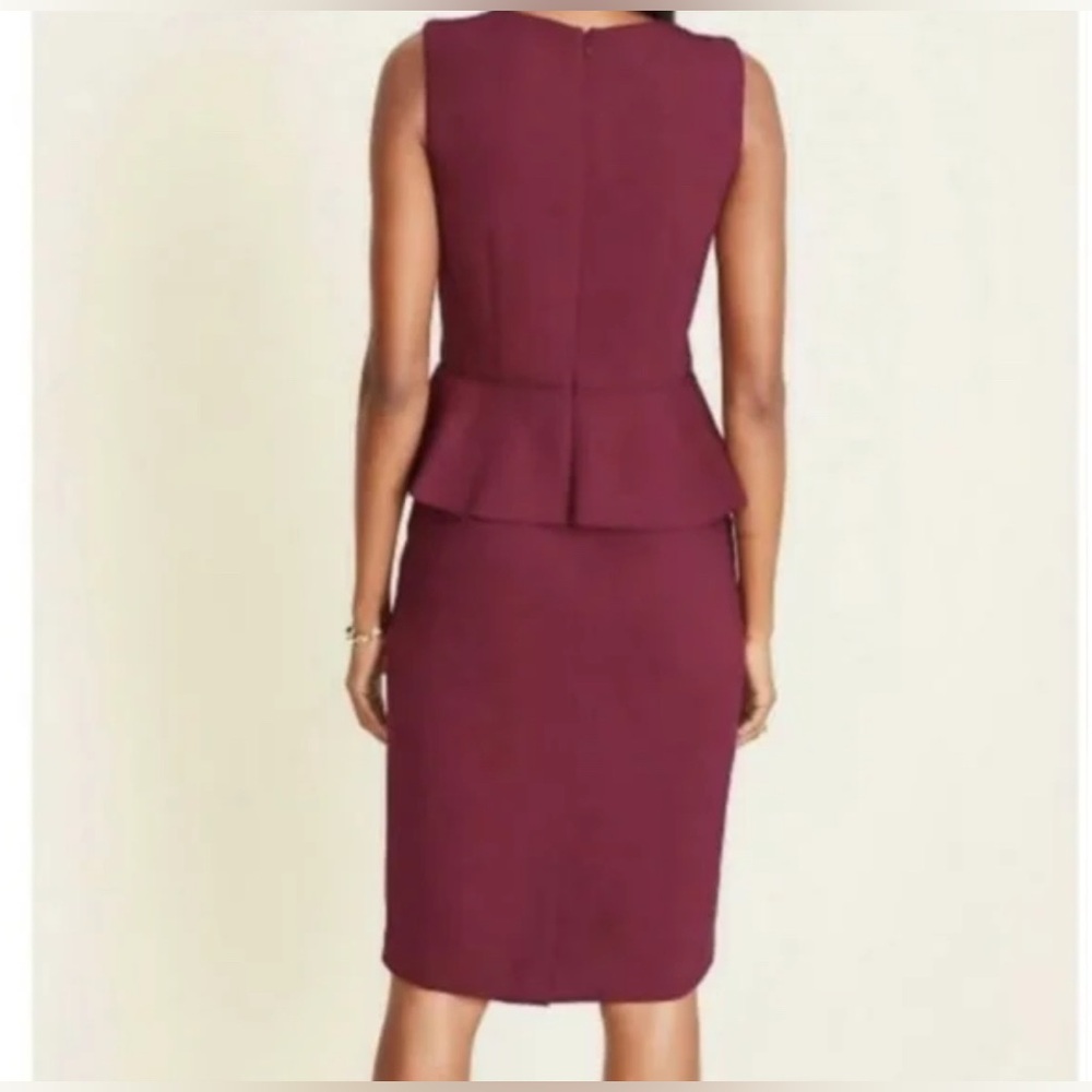 NWT Ann Taylor Doubleweave Peplum Wine Plum Sheath Dress 0 Petite - Picture 3 of 13